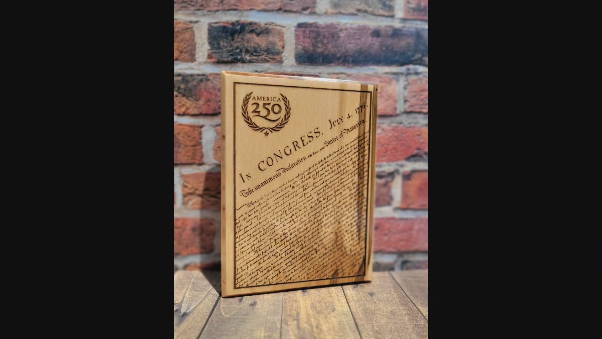 Load video: This is a short video of a behind-the-scenes look at the process of making laser-engraved hardwood plaques. This video shows the process from beginning to end and highlights my newest design from American Pride Engraving, featuring America's 250th anniversary celebration plaque.